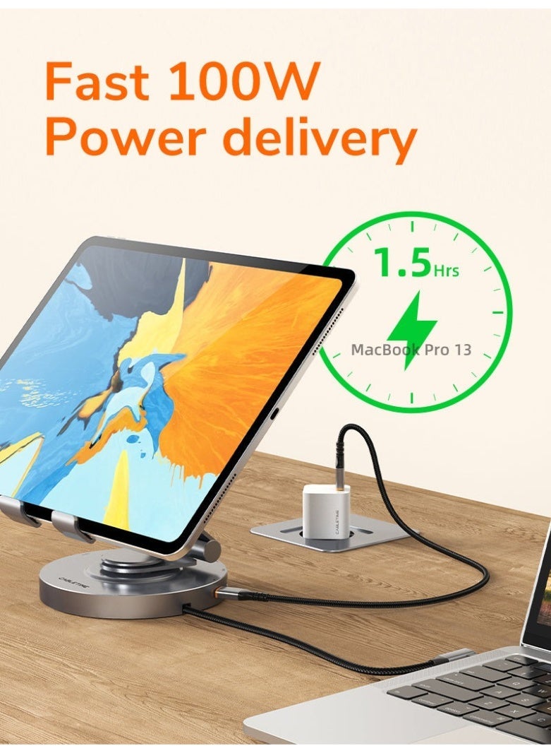 كابل تايم موزع USB-C ثماني في واحد مع حامل قابل للدوران 360 درجة، يدعم HDMI بدقة 4K 60Hz، بالإضافة إلى منفذي USB 3.0، ومنفذ USB-C واحد (بسرعة 5 جيجابت في الثانية)، ومنفذ SD/TF (بسرعة 5 جيجابت في الثانية)، ومنفذ صوت، ومنفذ PD (بقوة 100 واط). - Image 5